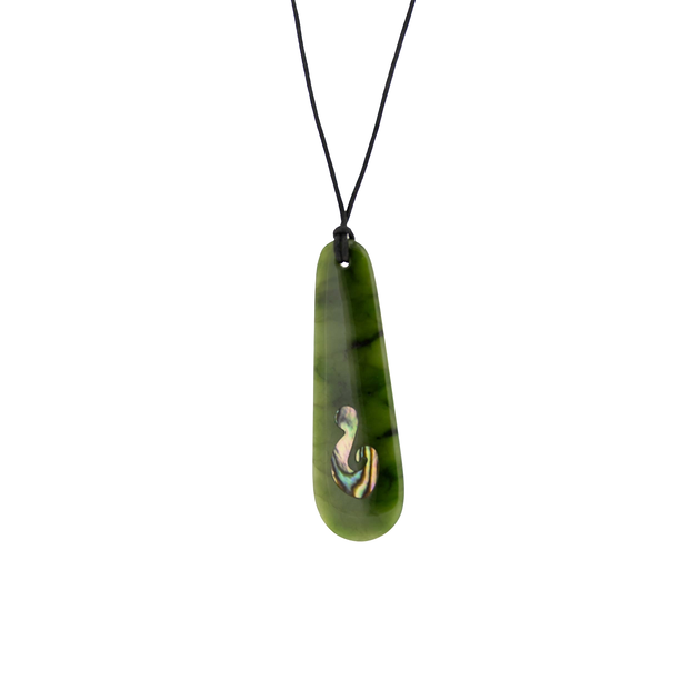 Jade Pendant - Drop with Paua Hook 65mm