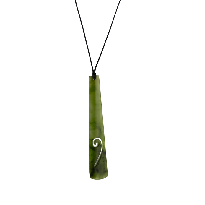 Jade Pendant - Rectangle Drop with Koru 80mm