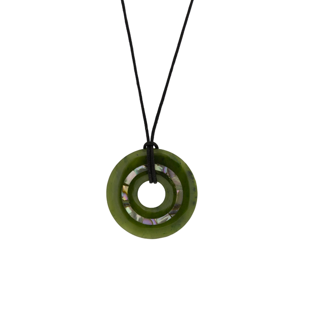 Jade Pendant - Circle with Paua 35mm