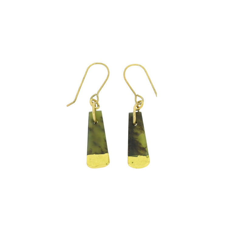New Zealand 20mm Greenstone Gold-tipped Drop Earrings