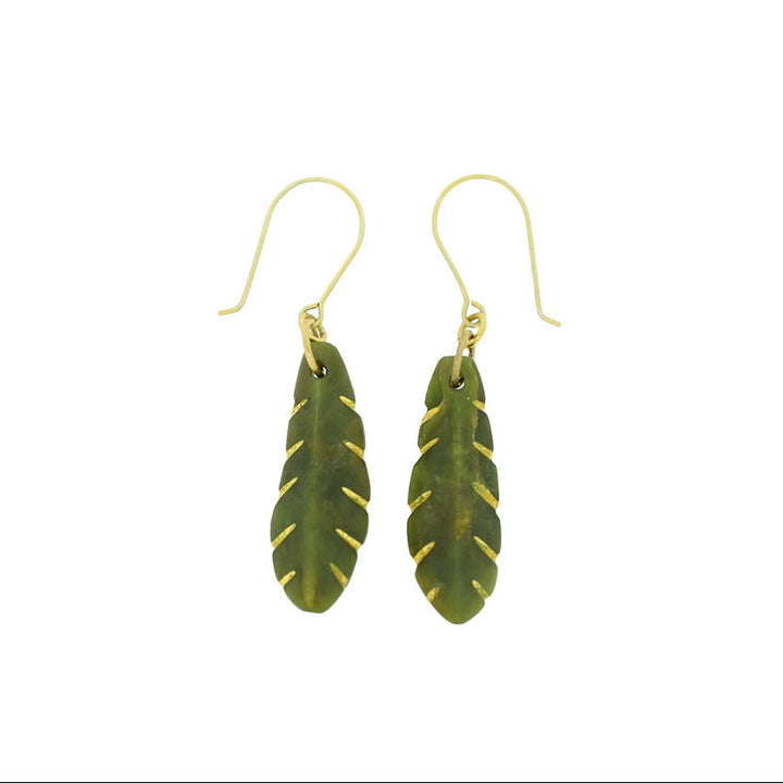New Zealand Greenstone Gold Parataniwha Leaf Earrings