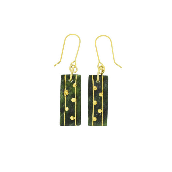 New Zealand Greenstone Taratarekae  (Whale Teeth) Gold Accent Earrings