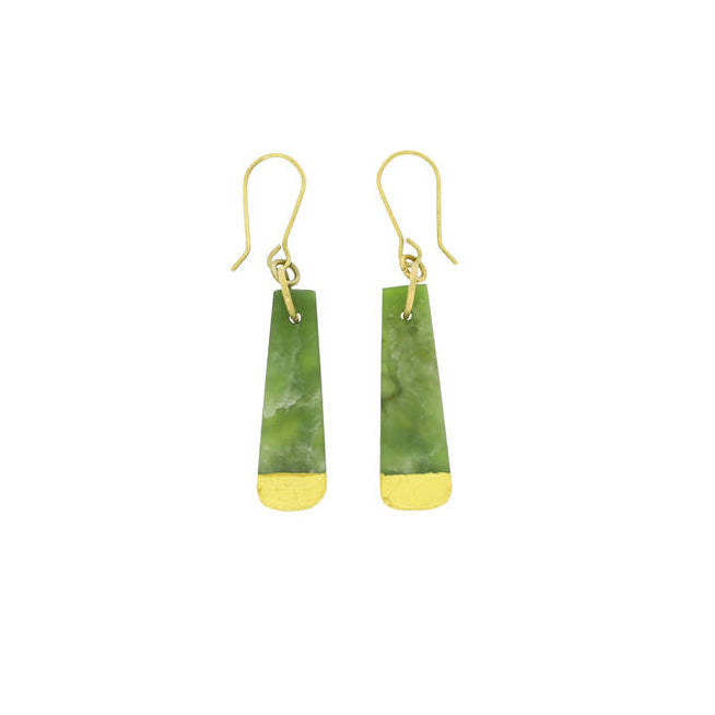 New Zealand 35mm Greenstone Gold-tipped Drop Earrings