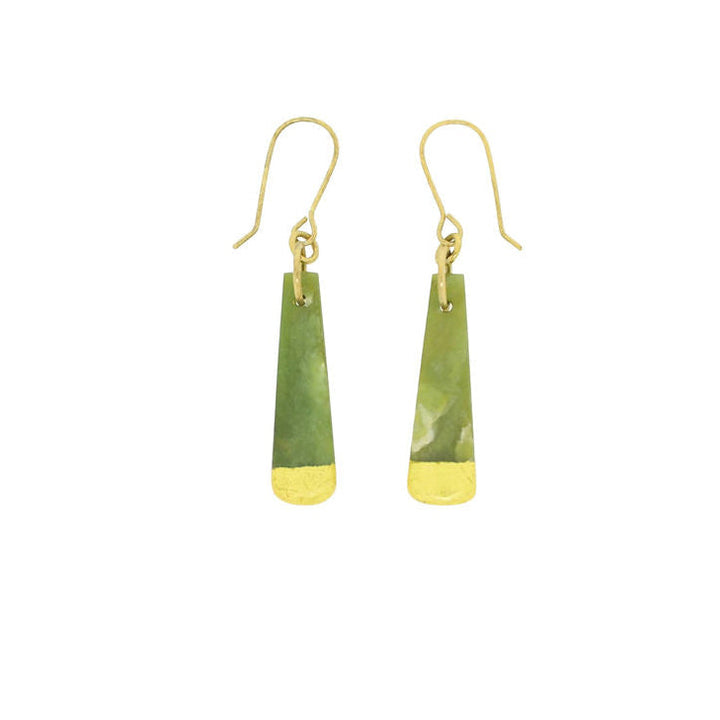 New Zealand 30mm Greenstone Gold-tipped Drop Earrings