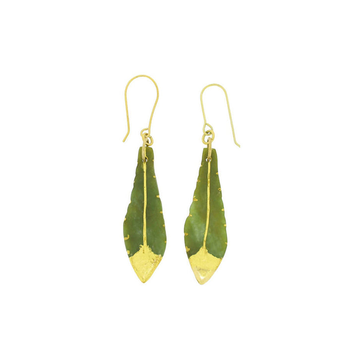New Zealand Greenstone Gold-tipped Leaf Earrings