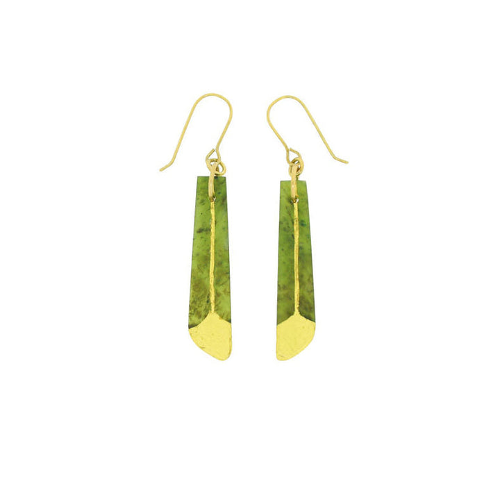 New Zealand Greenstone Long Gold Tipped Huia Feather