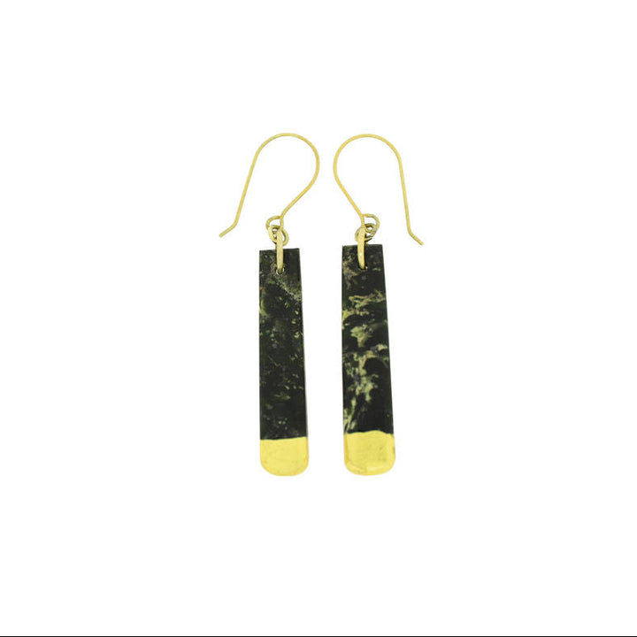 New Zealand 45mm Greenstone Gold-tipped Drop Earrings