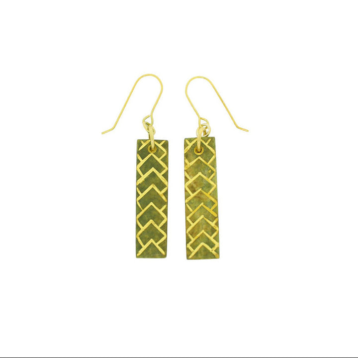 New Zealand Greenstone Geometric Gold Accent Earrings