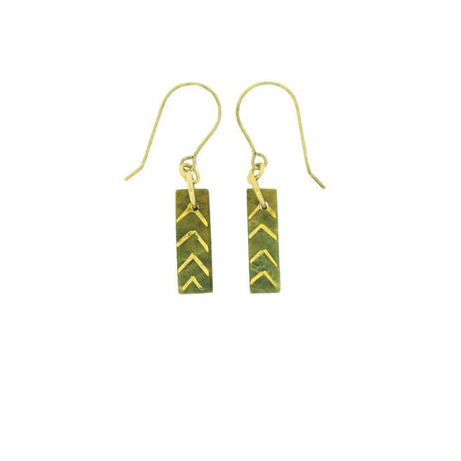 New Zealand Greenstone Earrings with Gold Arrow Accents
