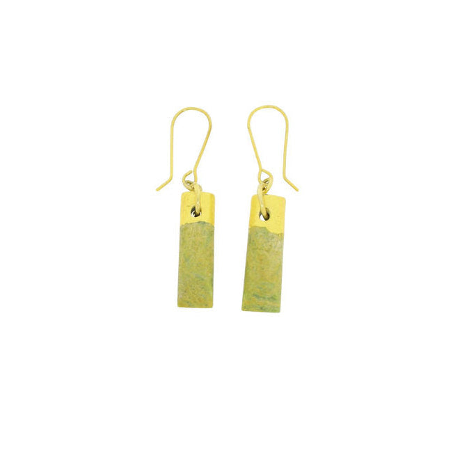 New Zealand Greenstone Gold-Top Earrings with Beveled Base