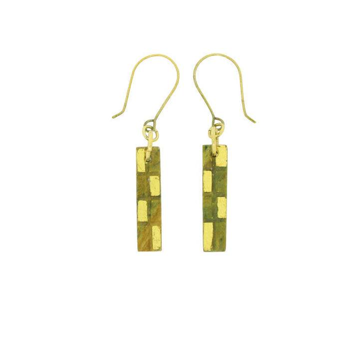 New Zealand Greenstone Earrings with Checkerboard Design