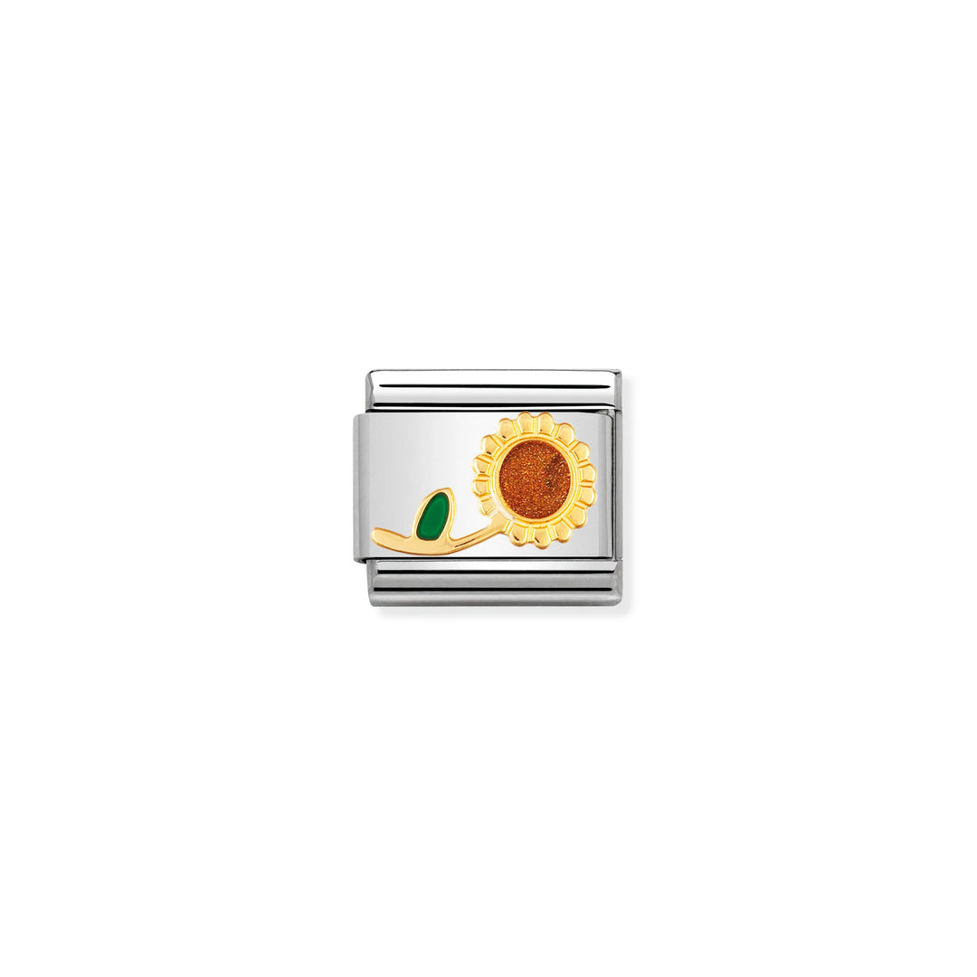 Nomination Classic Link 030214/26 Sunflower with Stem in 18k Gold & Enamel