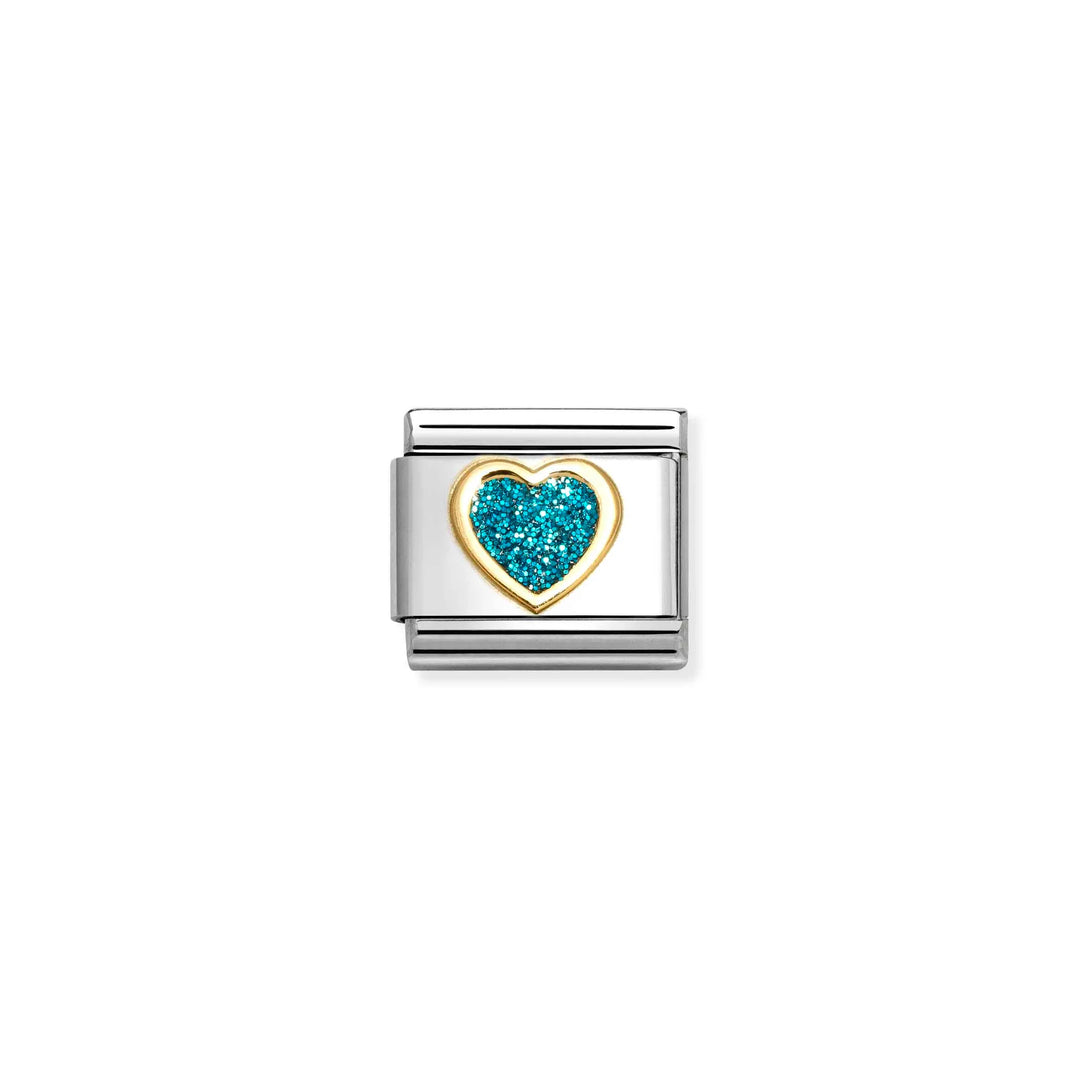 Nomination Classic Link 030220/08 Heart in 18k Gold & Light Blue Glitter Enamel