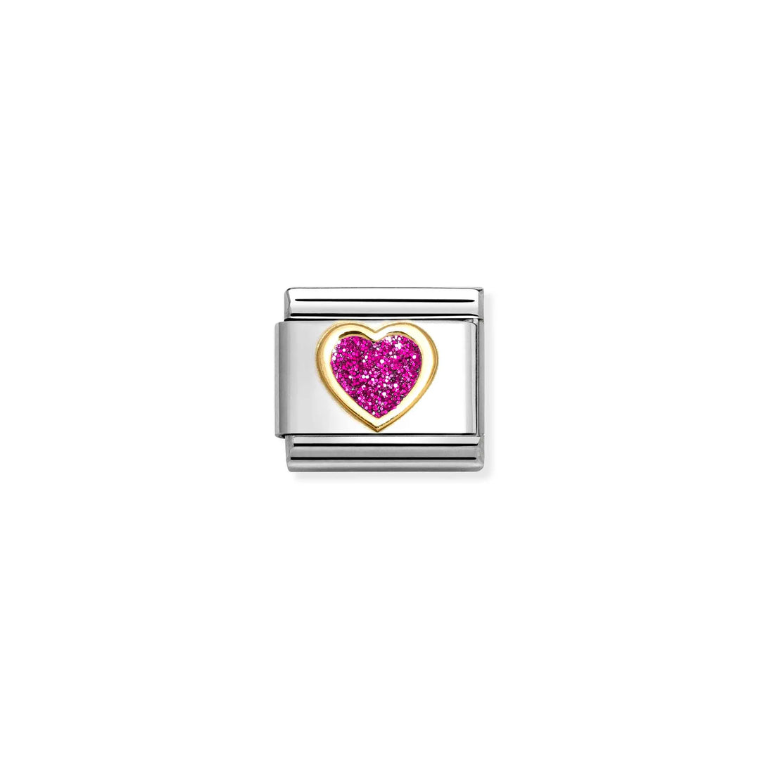Nomination Classic Link 030220/09 Heart in 18k Gold & Fuchsia Glitter Enamel