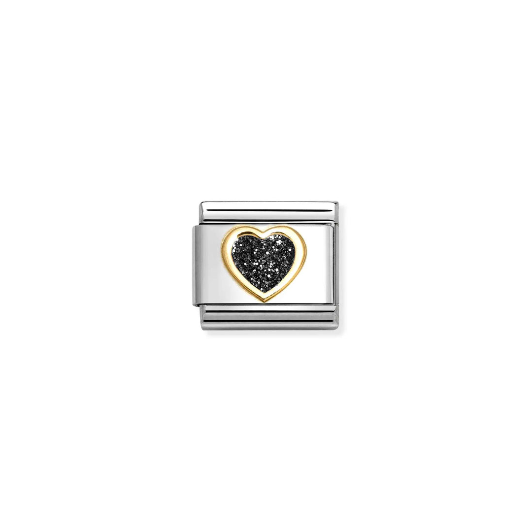 Nomination Classic Link 030220/10 Heart in 18k Gold & Black Glitter Enamel