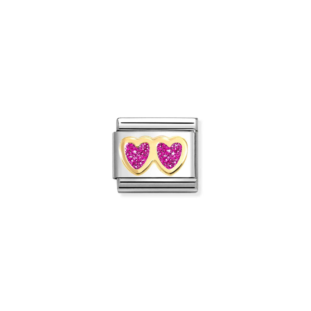 Nomination Classic Link 030220/13  Glitter Double Fuchsia Heart in 18k Gold