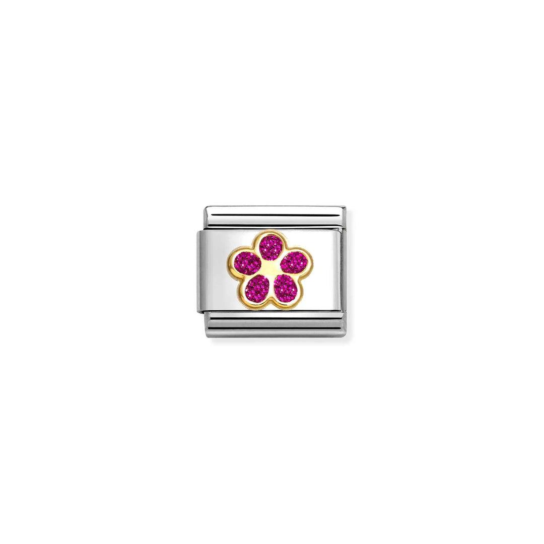 Nomination Classic Link 030220/17 Flower in 18k Gold & Fuchsia Glitter Enamel