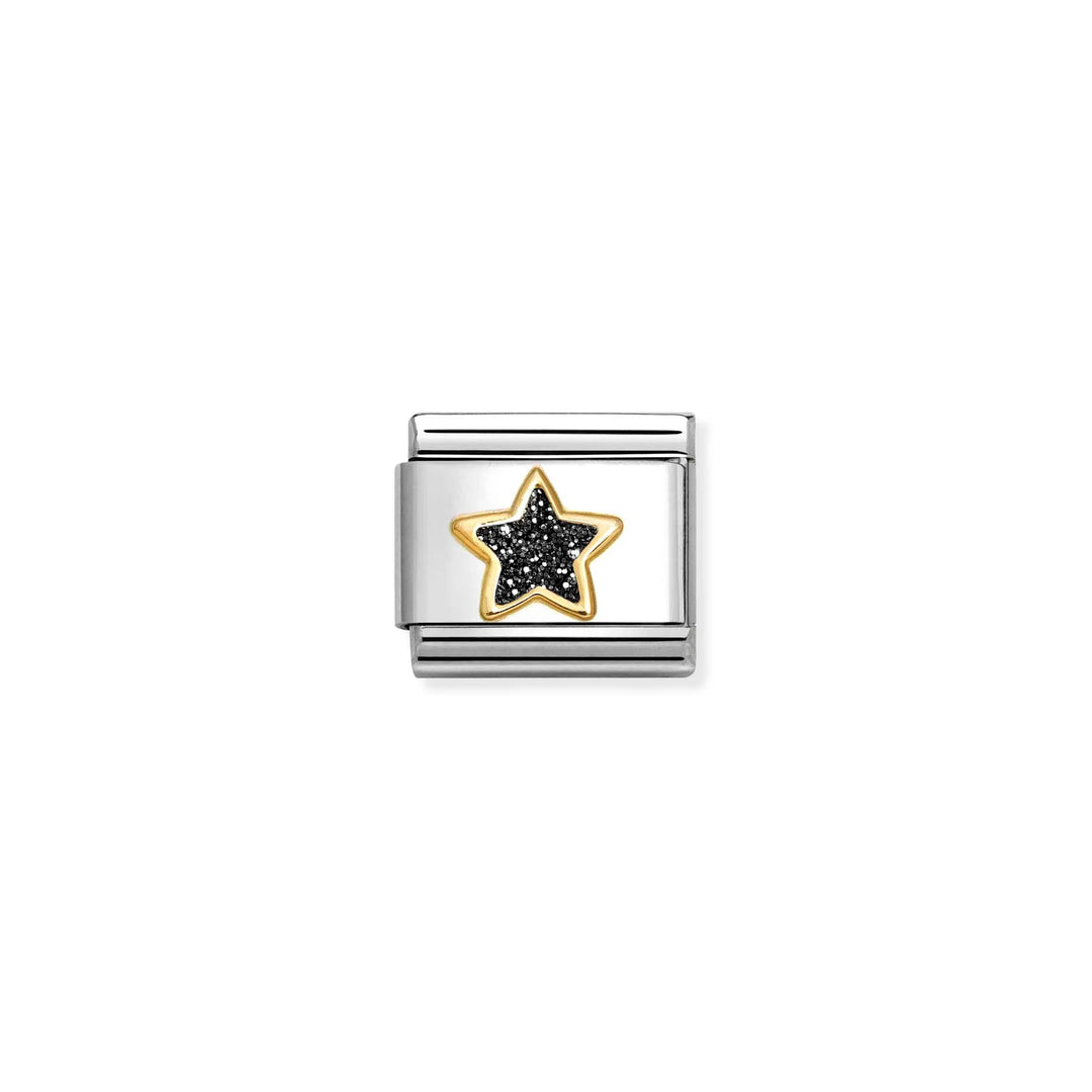 Nomination Classic Link 030220/20 Star in 18k Gold & Black Glitter Enamel