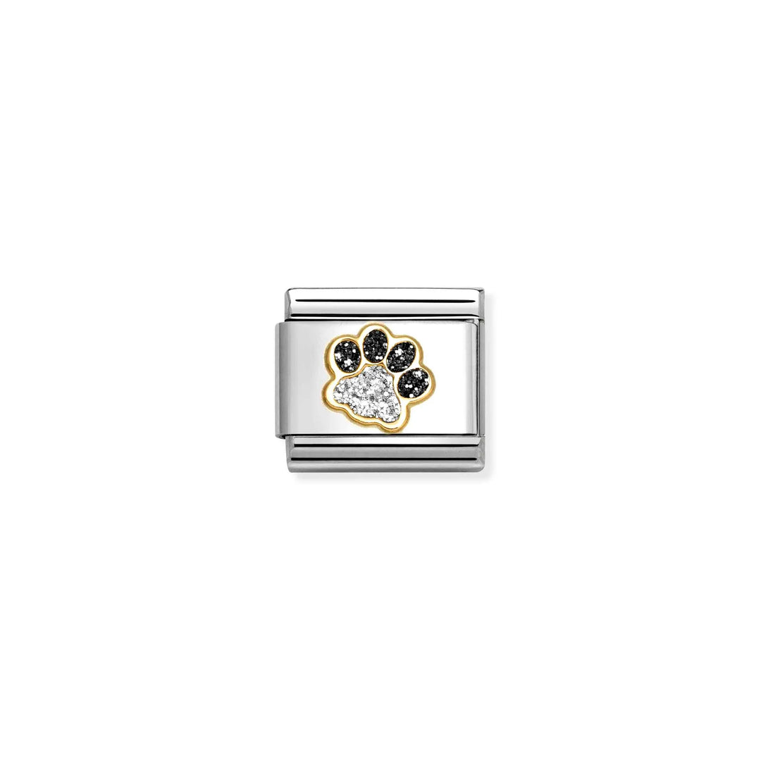 Nomination Classic Link 030220/22 Paw Print in 18k Gold with Black & Silver Gli