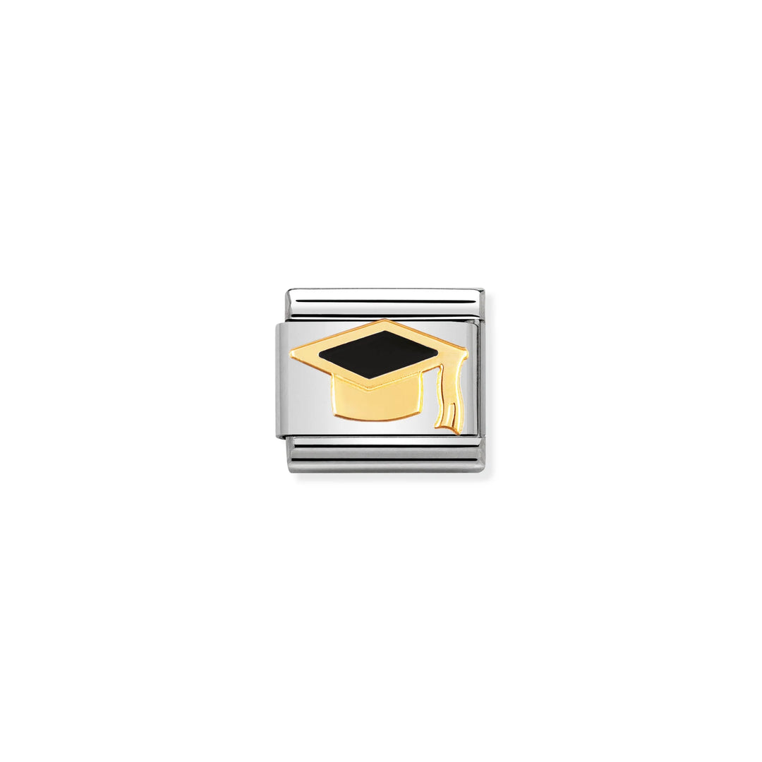 Nomination Classic Link 030223/08 Black Graduation Hat in 18k Gold & Enamel