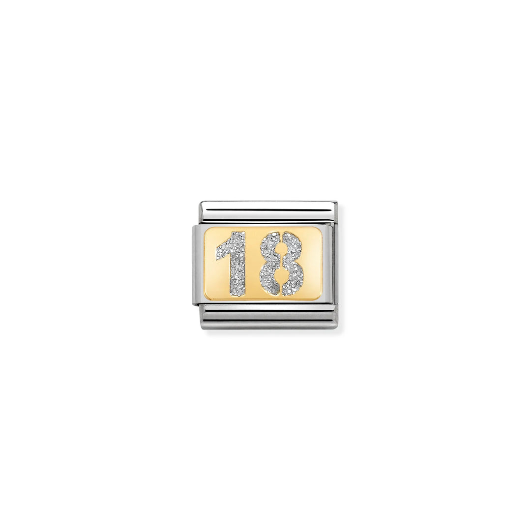 Nomination Classic Link 030224/01 Number 18 with Glitter in 18k Gold
