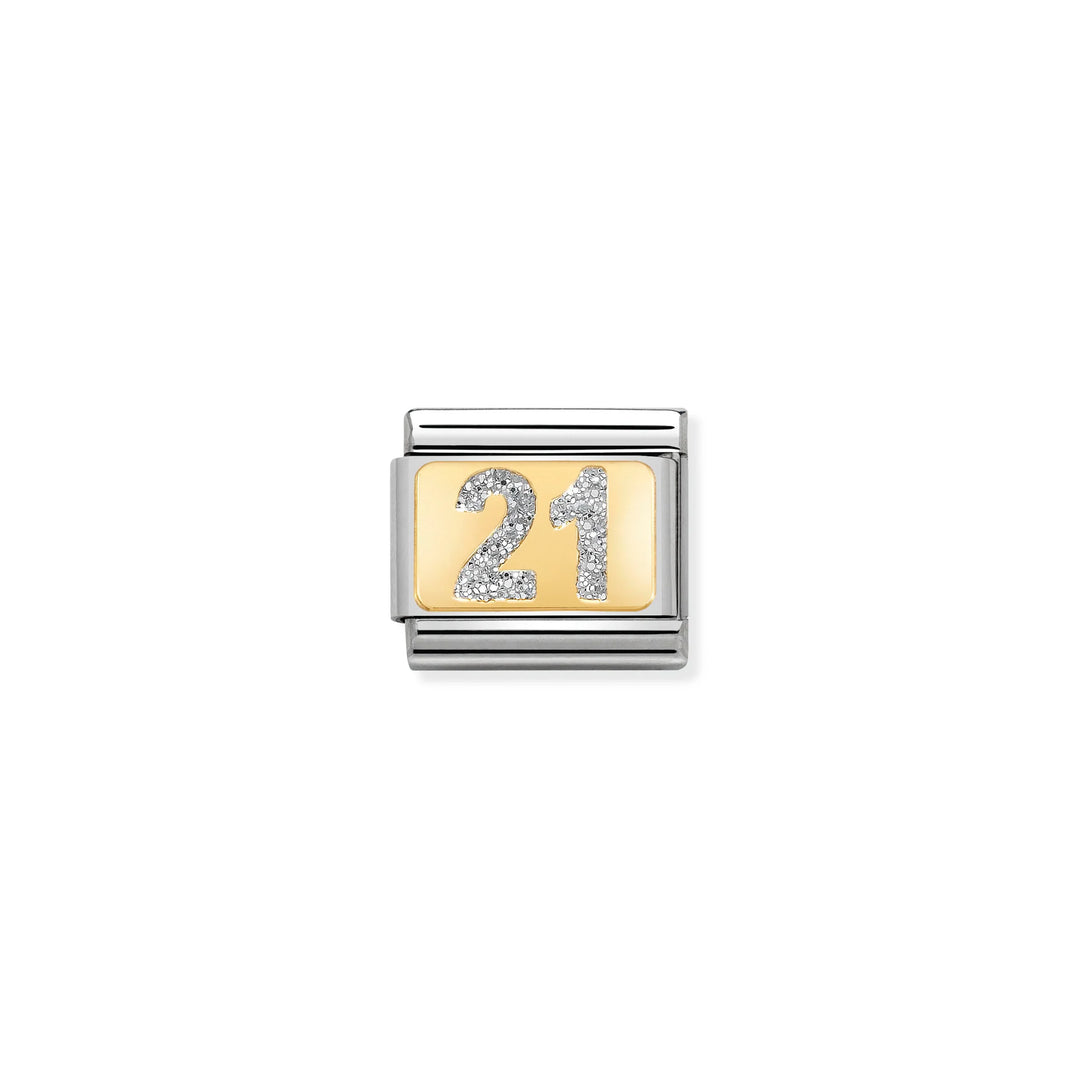 Nomination Classic Link 030224/02 Number 21 with Glitter in 18k Gold
