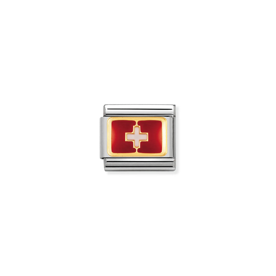 Nomination Classic Link 030234/09 Switzerland Flag in 18k Gold & Enamel