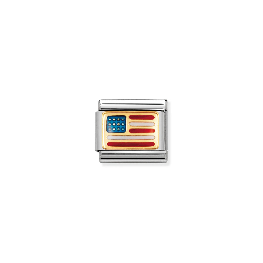 Nomination Classic Link 030235/04 USA Flag in 18k Gold & Enamel