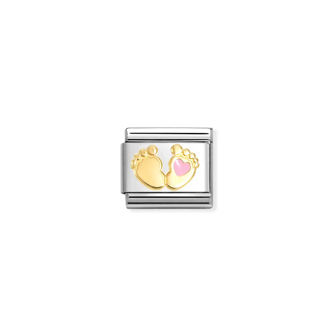 Nomination Classic Link 030272/85 Baby Feet Pink Heart in 18k Gold & Enamel