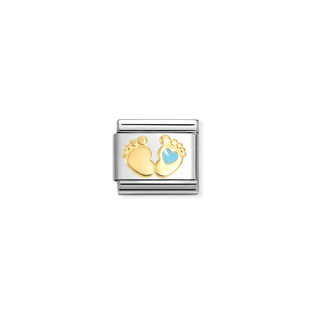 Nomination Classic Link 030272/86 Baby Feet with Blue Heart in 18k Gold And Ena