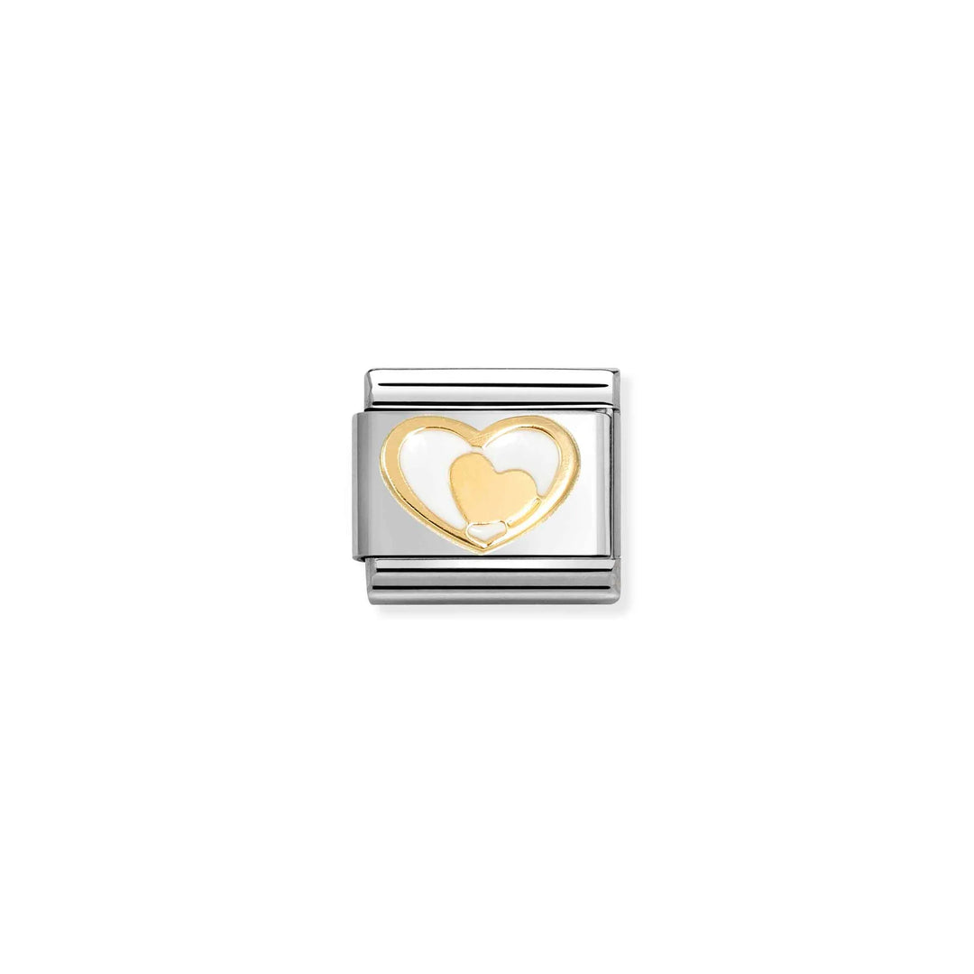 Nomination Classic Link 030283/27 White Heart with Gold Heart in 18k Gold & Enam