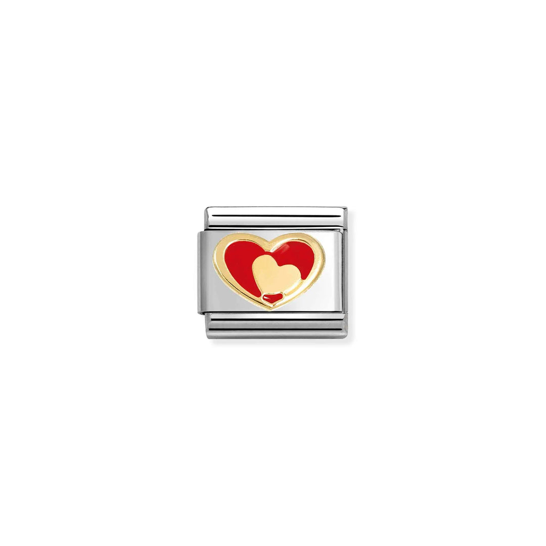 Nomination Classic Link 030283/28 Red Heart with Gold Heart in 18k Gold & Enamel