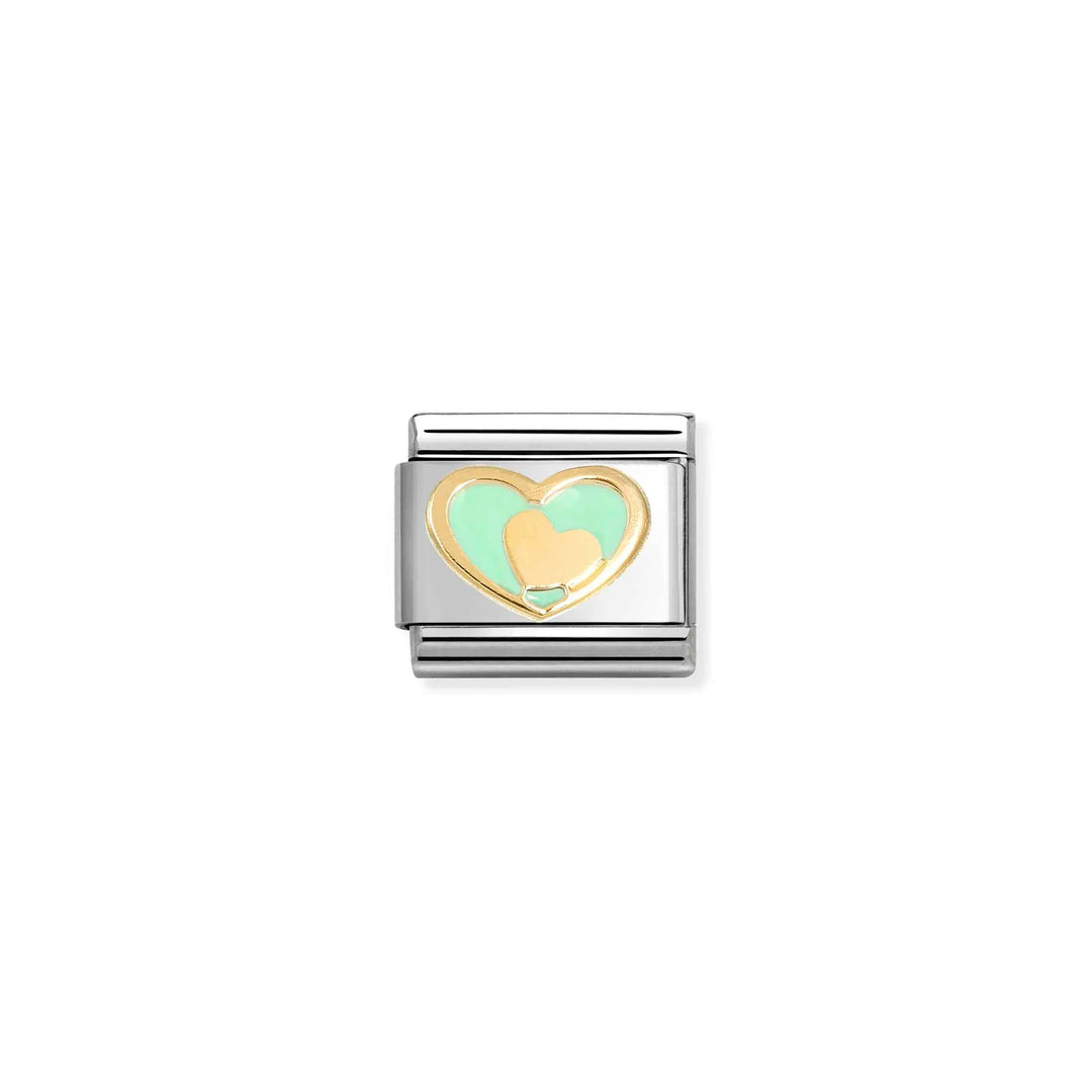 Nomination Classic Link 030283/29 Green Heart with Gold Heart in 18k Gold & Enam