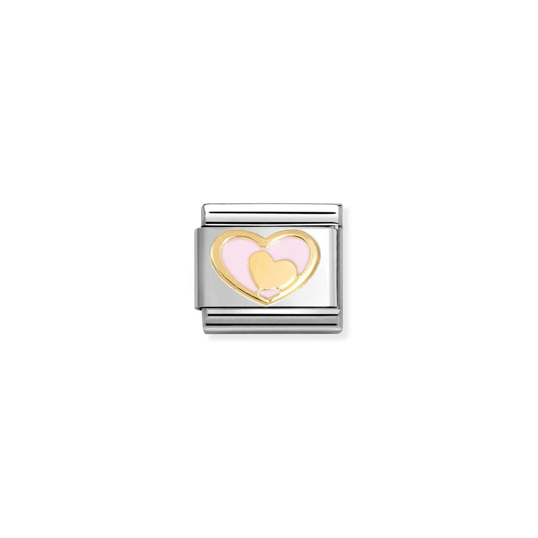 Nomination Classic Link 030283/30 Pink Heart with Gold Heart in 18k Gold & Ename