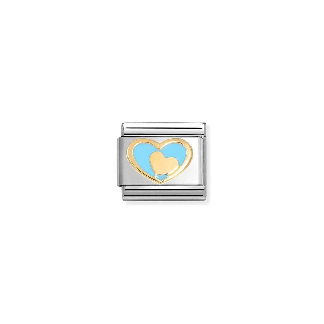 Nomination Classic Link 030283/31 Blue Heart with Gold Heart in 18k Gold & Ename