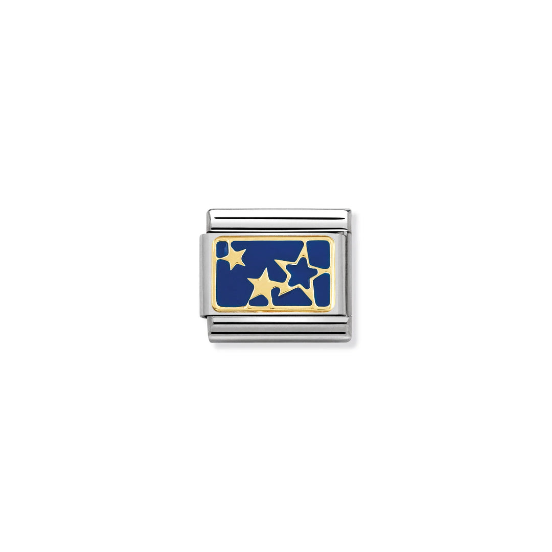 Nomination Classic Link 030284/44 Stars On Blue Plate 18k Gold & Enamel