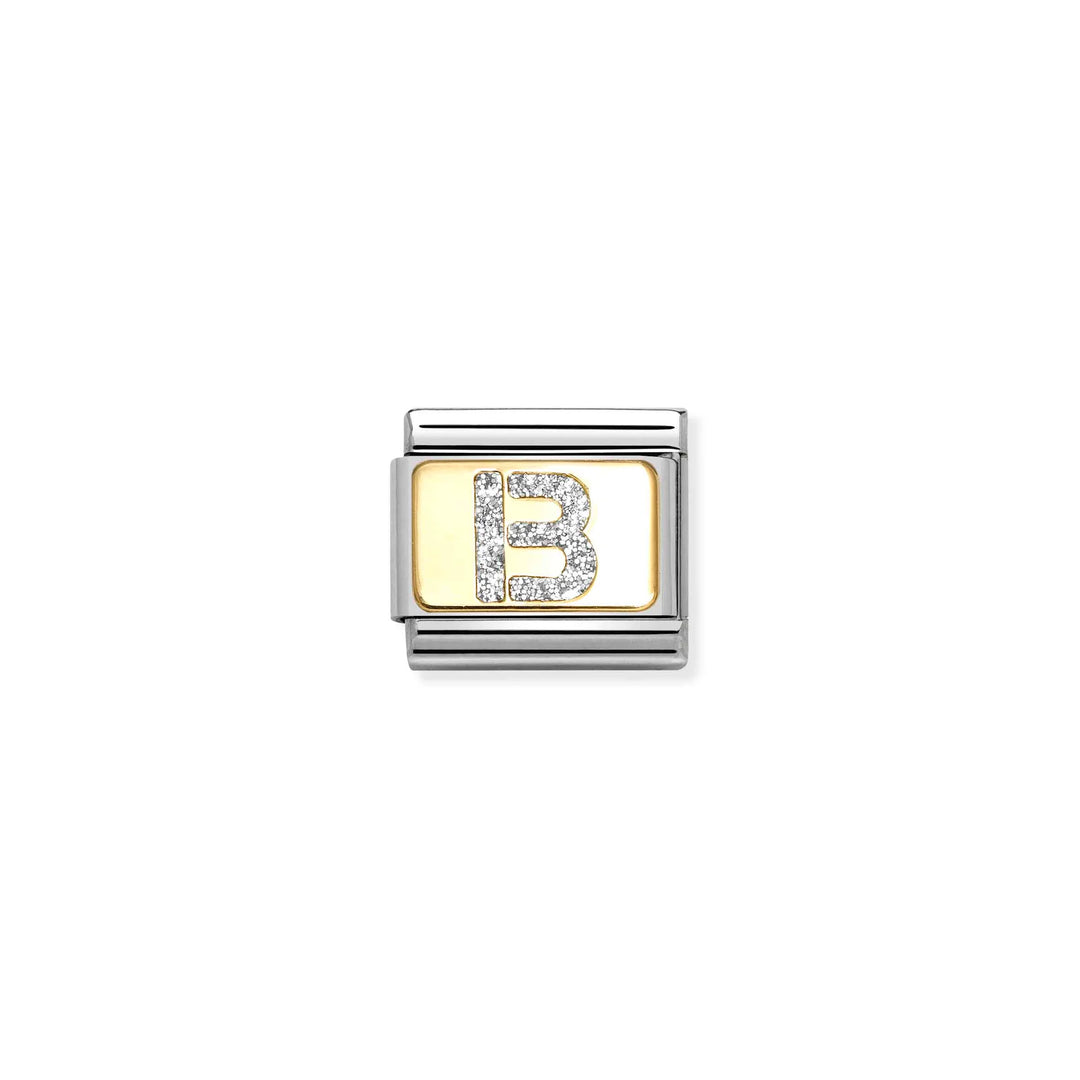 Nomination Classic Link 030291/02 Silver Letter B in 18k Gold & Glitter Enamel