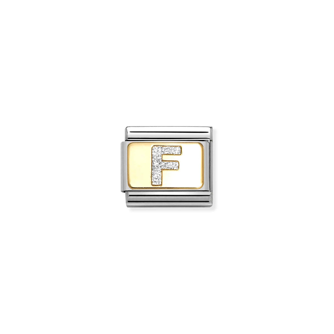 Nomination Classic Link 030291/06 Silver Letter F in 18k Gold & Glitter Enamel