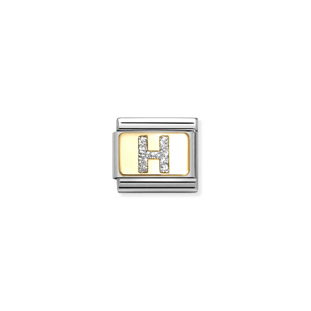Nomination Classic Link 030291/08 Silver Letter H in 18k Gold & Glitter Enamel