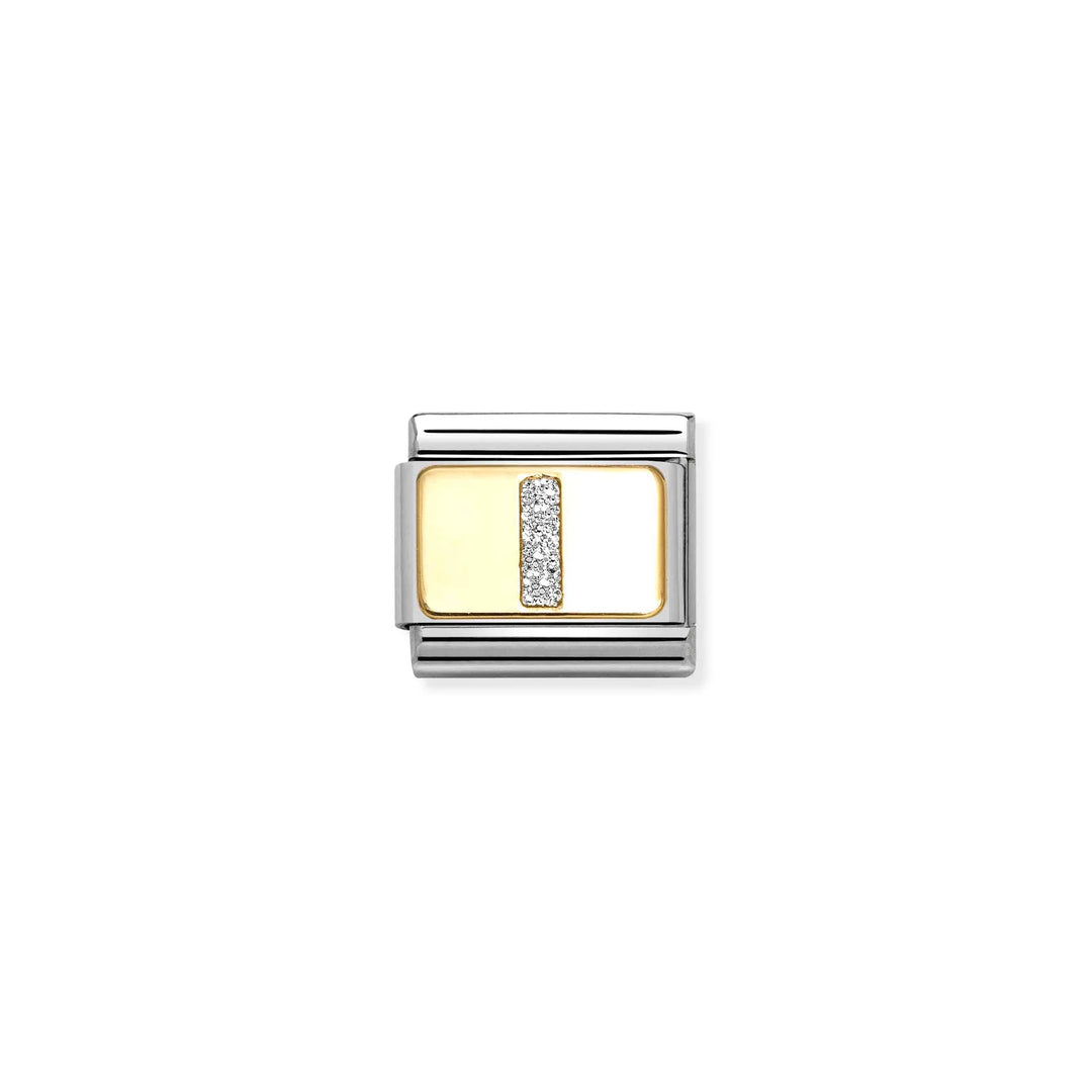 Nomination Classic Link 030291/09 Silver Letter I in 18k Gold & Glitter Enamel