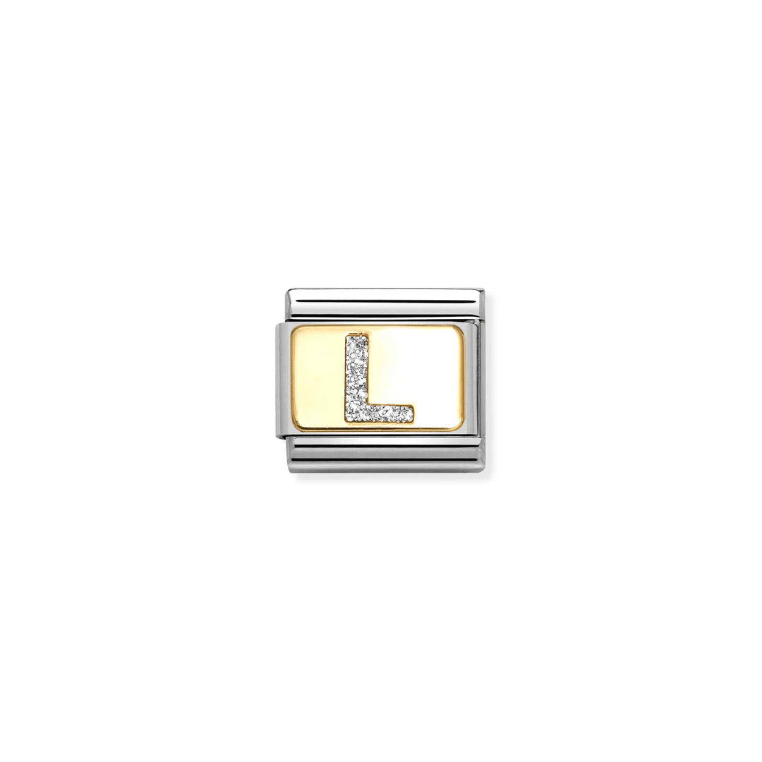 Nomination Classic Link 030291/12 Silver Letter L in 18k Gold & Glitter Enamel