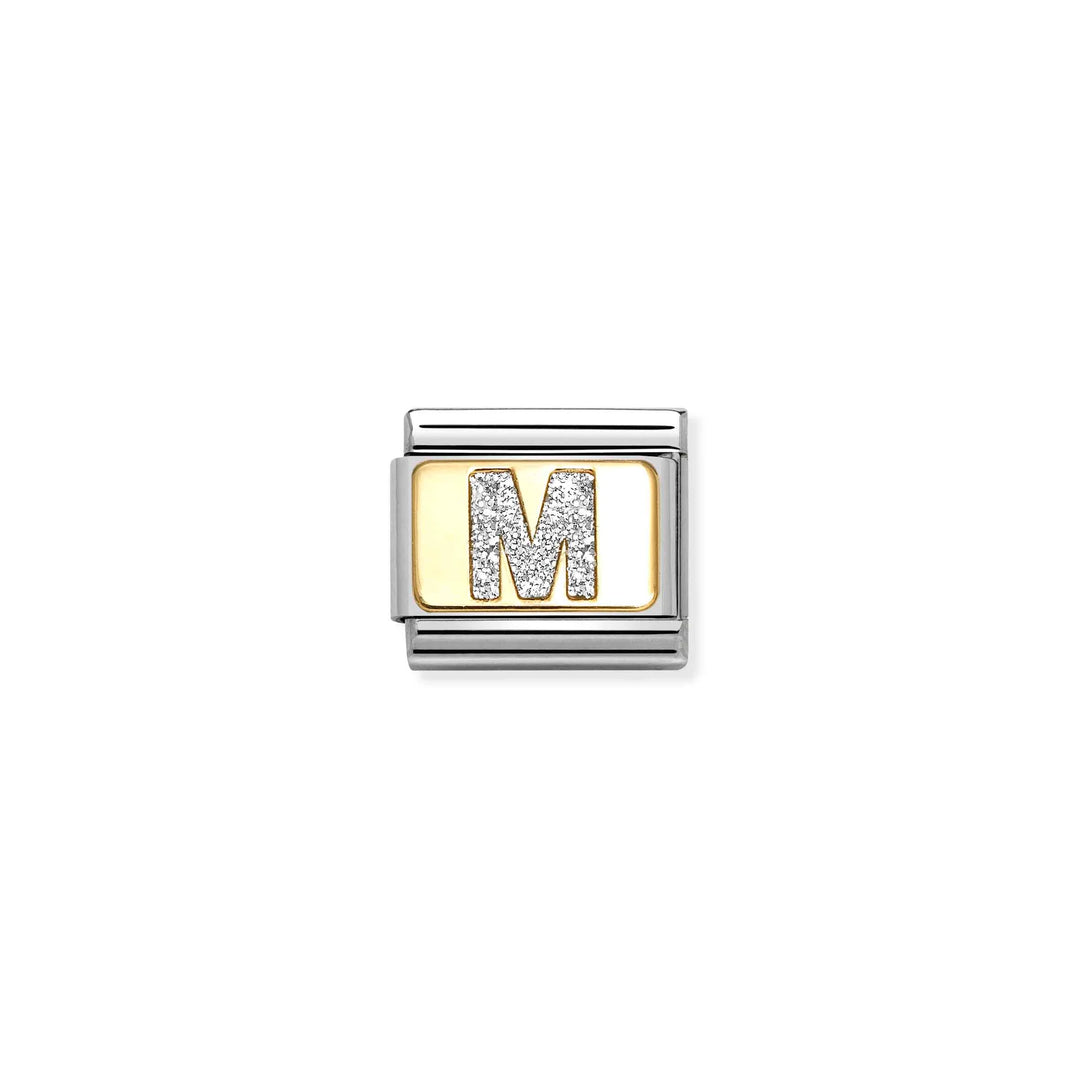 Nomination Classic Link 030291/13 Silver Letter M in 18k Gold & Glitter Enamel