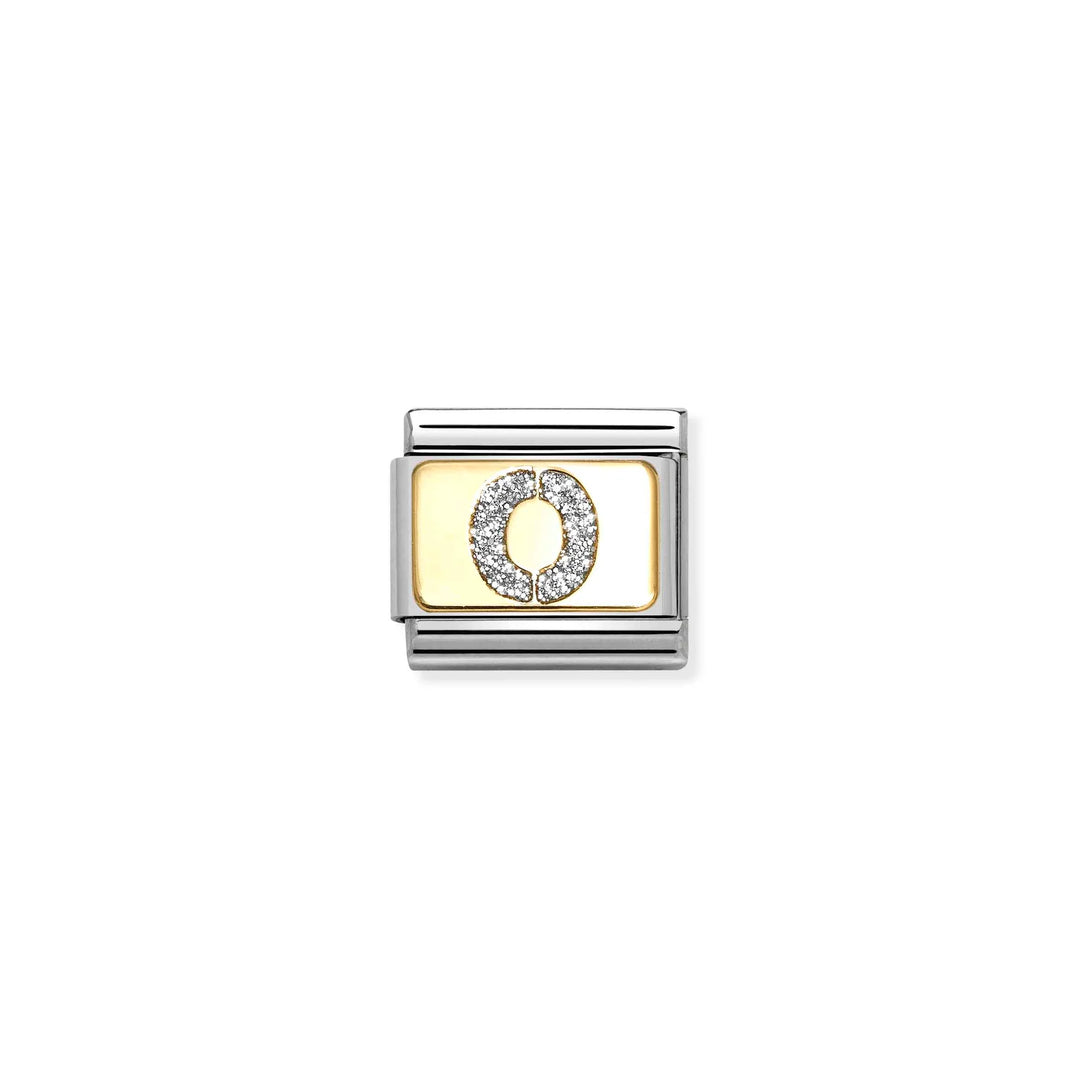 Nomination Classic Link 030291/15 Silver Letter O in 18k Gold & Glitter Enamel