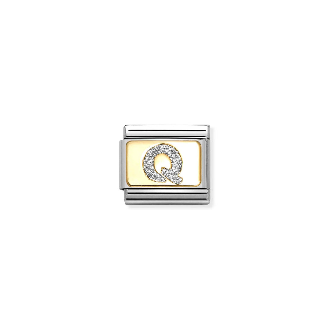 Nomination Classic Link 030291/17 Silver Letter Q in 18k Gold & Glitter Enamel