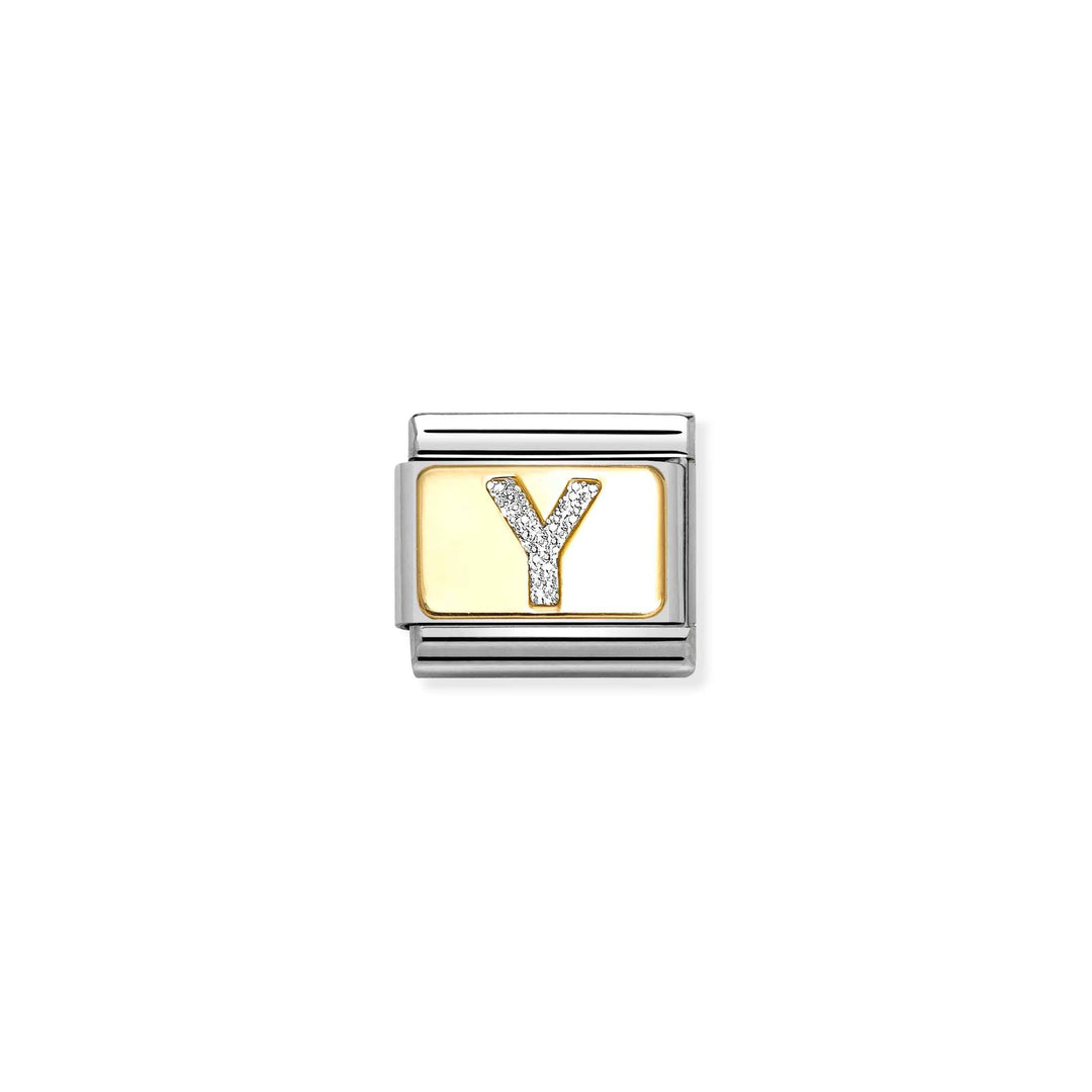 Nomination Classic Link 030291/25 Silver Letter Y in 18k Gold & Glitter Enamel