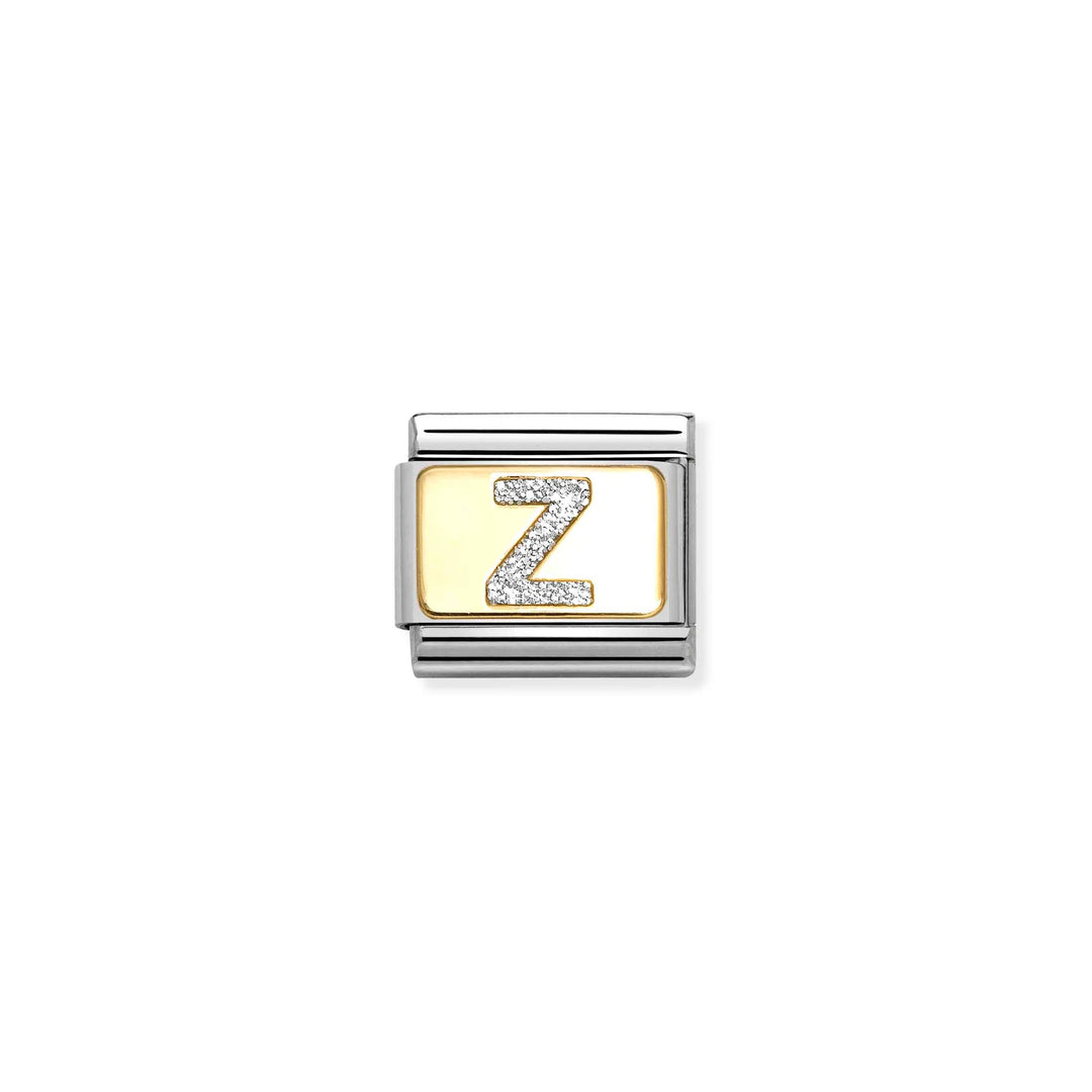 Nomination Classic Link 030291/26 Silver Letter Z in 18k Gold & Glitter Enamel