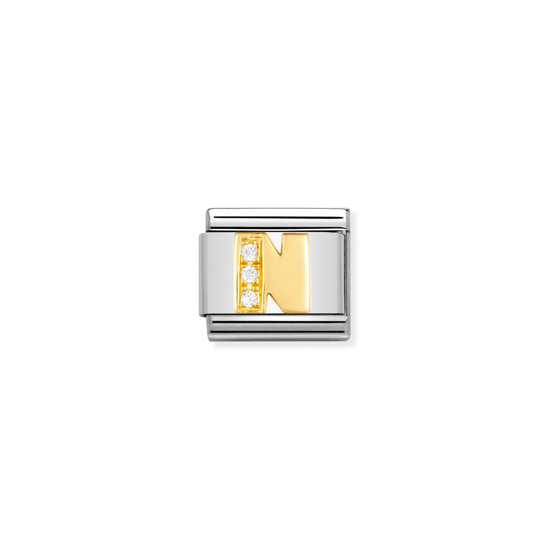 Nomination Classic Link 030301/14  Classic Letter N in 18k Gold & CZ