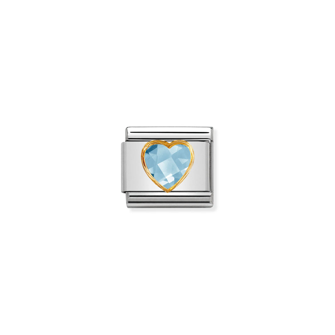 Nomination Classic Link 030610/006 Light Blue Faceted Heart CZ in 18k Gold