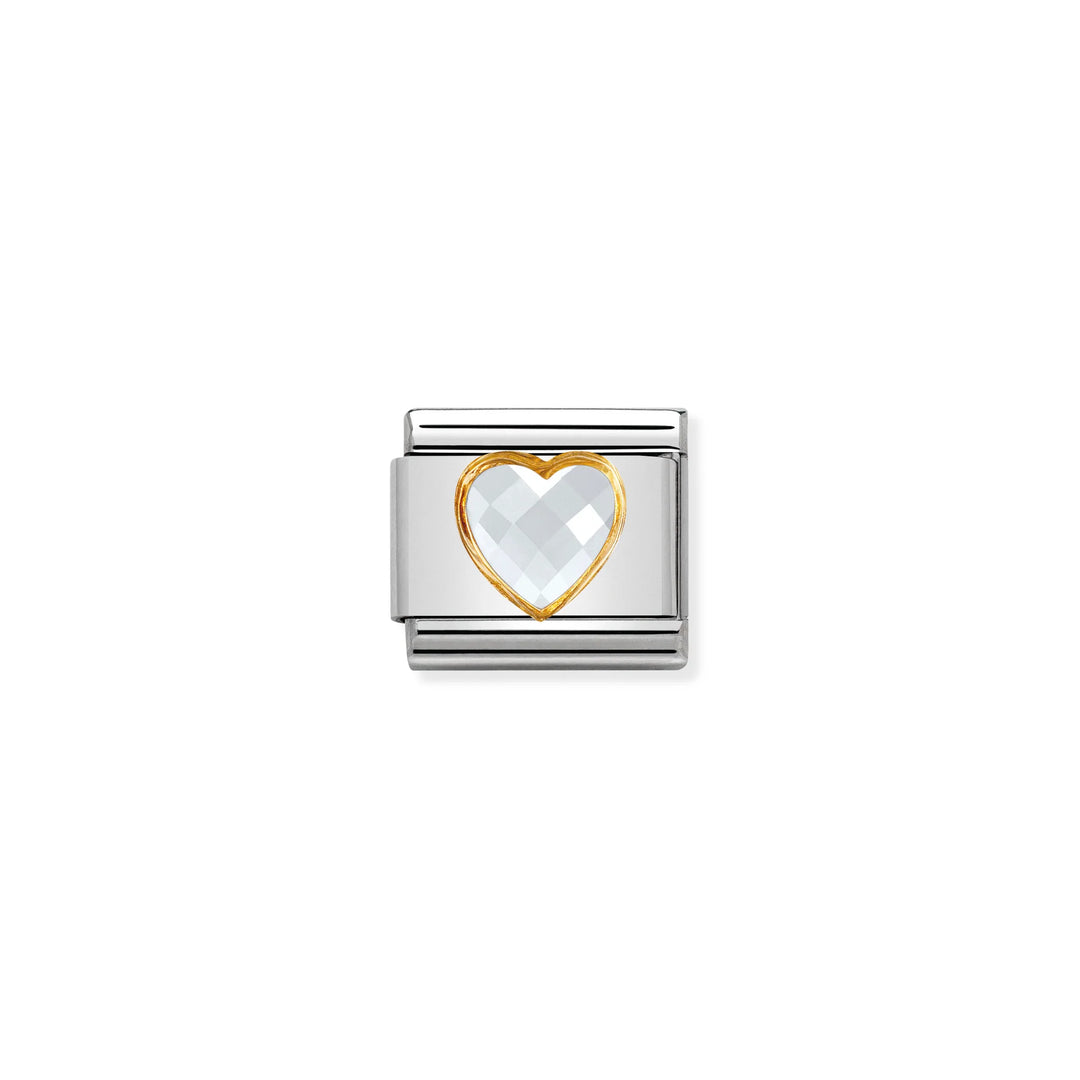 Nomination Classic Link 030610/010 White Faceted Heart CZ in 18k Gold