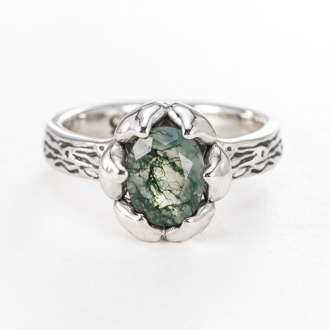 Nick Von K Sterling Silver Mushroom Garden Moss Agate Ring